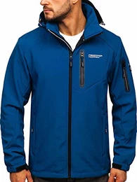Herren Softshelljacke Sportjacke Übergangsjacke Regenjacke Trekkingjacke Winddicht Atmungsaktiv Kapuze Outdoor Freizeit FREESTEP BK067 Blau M [4D4]