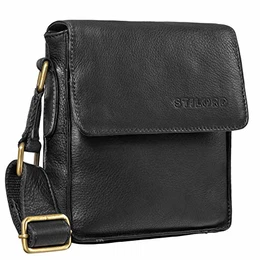 'Nate' Herrentasche Leder klein Umhängetasche Schultertasche Männer Handtasche Messenger Bag Vintage echtes Leder, Farbe:schwarz
