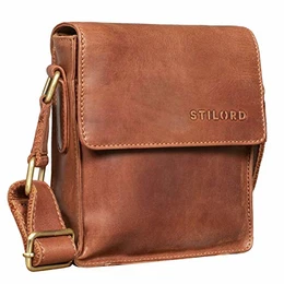 'Nate' Herrentasche Leder klein Umhängetasche Schultertasche Männer Handtasche Messenger Bag Vintage echtes Leder, Farbe:Andorra - braun