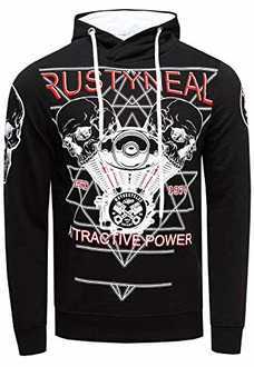 Rusty Neal Herren Sweatshirt Sweat-Shirt Printed Sweater Kapuzenpullover (148) Schwarz (148)