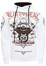 Herren Sweatshirt Rusty Neal Sweat-Shirt Printed Sweater Sweat Kapuzen Pullover Langarm Kapuzenpullover 148, Farbe:Weiß, Größe:M