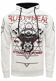 Herren Sweatshirt Rusty Neal Sweat-Shirt Printed Sweater Sweat Kapuzen Pullover Langarm Kapuzenpullover 148, Farbe:Grau, Größe:M