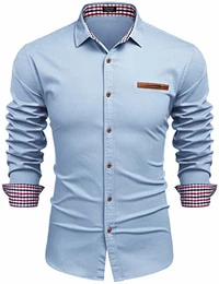 Jeanshemd Herren Hemd Business Casual Langarmhemd Cowboy Western Denim Shirt Freizeithemd männer Kent-Kragen Slim fit Baby Blau M