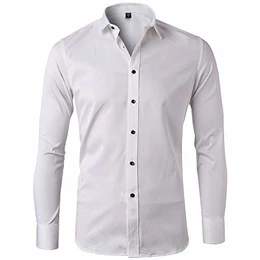 HeyUU Business Hemd Herren Regular Hemd Langarm Büro Herren Hemd Basic Casual Hemd mit Kent-Kragen Für Freizeit und Büro(Weiß,M(40-41))