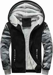 Herren Kapuzenpullover mit Reißverschluss Langarm Kapuzenjacke Winter Warm Fleece-Innenseite Sweatshirt Plus Dicke Fleecejacke Sweatjacke Mit Kapuze(Armeegrau&Schwarz, M)
