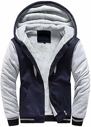 Herren Kapuzenpullover mit Reißverschluss Langarm Kapuzenjacke Winter Warm Fleece-Innenseite Sweatshirt Plus Dicke Fleecejacke Sweatjacke Mit Kapuze(Dunkelblau&grau, M)