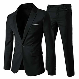 Herrenanzug 2 Teilig Slim Fit Anzüge Business Hochzeitanzug für Männer Schwarz M