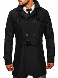 Herren Mantel Übergangsmäntel Trenchcoat Zweireihiger Reverskragen Herrenmantel mit Gürtel Stehkragen Regenmantel Freizeit Jacke Lange Elegant Style DJ Plus 0001 Schwarz M [4D4]