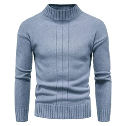 Herren Strickpullover Warme Winter Rollkragenpullover Freizeit Slim Fit Basic Sweatshirt Baumwolle Longsleeve Pullover Solid für Männer Sweatshirt, B Blau, EU M = Etikett L