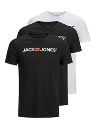 Herren JJECORP Logo Tee SS Crew Neck 3PK MP T-Shirt, White/Pack:1Black 1Navy Blazer 1 White, M
