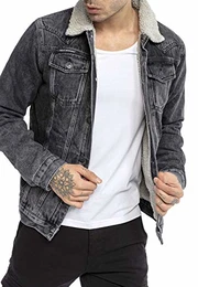 Redbridge Jeansjacke für Herren Jacke Denim Gefüttert Winter Herbst Übergangszeit Schwarz M