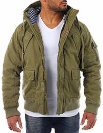 Young & Rich Herren Winterjacke mit Kapuze warm gefüttert JK-4003, Grösse:M, Farbe:Army-Grün
