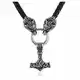 PiercingJak Herren Halskette Thors Hammer Wikinger mit Fenris Wolf Geflochtene Lederkette Edelstahl Mjölnir Keltischer Knoten Anhänger Nordischer Schmuck Amulett, Silber/Schwarz