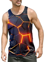 Tank Top Herren Muskelshirts 3D Tank Top Grafik Lava Fitnessstudio Ärmellos T-Shirts Sommer Strand Achselshirts M