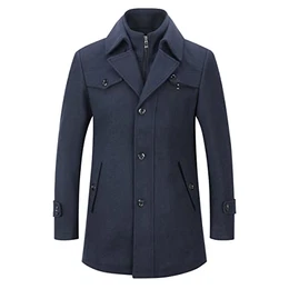 Mantel Herren Wollmantel Winter Wolle Kurzmantel Regular Fit Herrenmantel Business Freizeit Wintermantel, Navy blau, M
