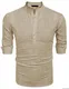 COOFANDY Herren Leinenshirt Langarm Kurze Kragen Baumwolle Leicht Casual Bügelfrei Einfarbig Shirts Khaki M