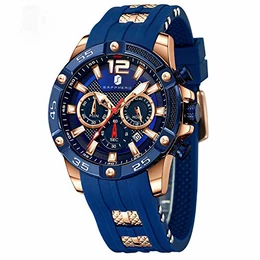 Herren Uhr Blau Silikon Herren Armbanduhr Quarzwerk 3ATM Wasserdicht Multifunktional mit Date Design Sportliches Lässig Business Geschenk Uhren fur Männer