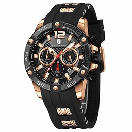 Herren Uhr Schwarz Silikon Herren Armbanduhr Quarzwerk 3ATM Wasserdicht Multifunktional mit Date Design Sportliches Lässig Business Geschenk Uhren fur Männer