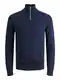 JACK & JONES Herren Dünner Strickpullover   Stehkragen Sweater mit Reißverschluss   Langarm Basic JJEEMIL, Farben:Navy, Größe Pullover:M