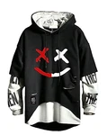 Hello MrLin Herren Techwear Hip Hop Hoodie Japanischer Streetwear Urban Jumper Schwarz/Creme/Rosa