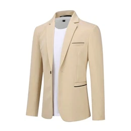 Herren Sakko Sportlich Slim Fit Blazer Männer Modern Freizeit Jackett Business Anzugjacke Khaki XXL