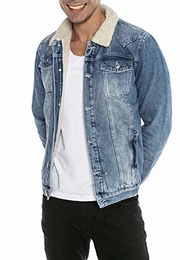 Jeansjacke für Herren Jacke Denim Gefüttert Winter Herbst Übergangszeit Blau M