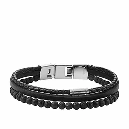 Herren Armband Cool Tones mehrsträngig Lava Bead schwarz, JF03620040
