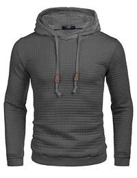 Herren Kapuzenpullover Hipster Gym Langarm Kordelzug Karierten Jacquard Pullover Hoodies Grau Gr.M