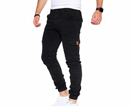 Cargohose Herren Cargohose aus Baumwolle Outdoorhose männer verwaschen Cargohose Chino Hose Sporthose Freizeithose Jogging treckking Casual Hose 6 Taschen 8001 (Black- Guertel, 32)