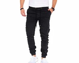 Herren Hosen Cargohose Herren Casual Slim Fit Cargohose aus Baumwolle Outdoorhose männer Chino Hose Freizeithose Jogging treckking Hose Sporthose 6 Taschen 8002 (Black- Elasten, 32)