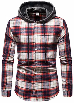 Herren Hemd Kapuzenhemd Kapuzenpullover Langarmshirt Kariert Freizeithemd Spleißhülse Shirt Rot/Weiß (A111) Herren Hemd Kapuzenhemd Kapuzenpullover Langarmshirt Kariert Freizeithemd Spleißhülse Shirt Rot/Weiß (A111)