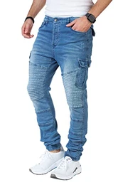 Herren Cargo Jeans Hose Herren Jeans Hose für Männer Jungen Regular Slim fit Denim Destroyed Jogger Freizeithose Casual Jeans Pants Jeans Herren Stretch 7 Tasc 8004 (Light Blue-Amazonit, 32)