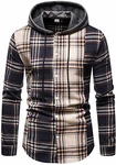 Herren Hemd Kapuzenhemd Kapuzenpullover Langarmshirt Kariert Freizeithemd Spleißhülse Shirt Beige (A111)