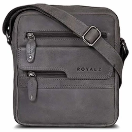 'Oregon' Leder Umhängetasche Herren Klein Männer Ledertasche Vintage Herrenhandtasche Moderne Schultertasche Messenger Bag, Farbe:Navy Grau