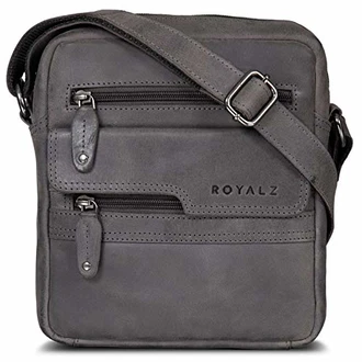 ROYALZ 'Oregon' Leder Umhängetasche Herren Klein Navy/Grau