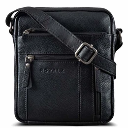 'Dallas' Kleine Umhängetasche Herren Leder Vintage Look Echtleder Männer Ledertasche Mini Schultertasche Herrenhandtasche Messanger Bag, Farbe:Schwarz