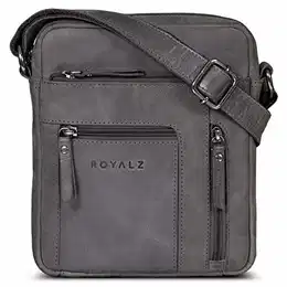 Kleine Umhängetasche Herren Leder Vintage Look Echtleder Männer Ledertasche Mini Schultertasche Herrenhandtasche Messanger Bag, Farbe:Navy Grau
