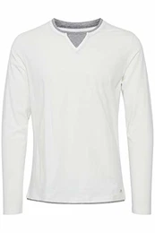 Blend Leonas Herren Longsleeve Langarmshirt Shirt mit Rundhals-Ausschnitt und Double Layer V-Neck Look, Größe:M, Farbe:Offwhite (70005)