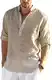 COOFANDY Langarmshirt Herren Hemd Leinenhemd Baumwolle Hemd Herren Stehkragen Freizeithemd Buissness Sommerhemd Casual Regular Fit Khaki M