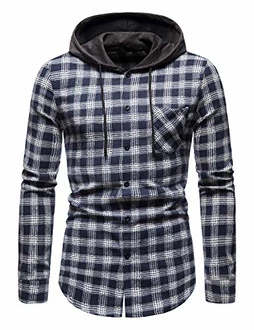 WHATLEES Herren Kariertes Kapuzenhemd Flanellhemd mit Kapuze Navy WHATLEES Herren Kariertes Kapuzenhemd Flanellhemd mit Kapuze Navy