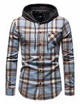 WHATLEES Herren Kariertes Kapuzenhemd Flanellhemd mit Kapuze LightBlue