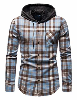 WHATLEES Herren Kariertes Kapuzenhemd Flanellhemd mit Kapuze LightBlue WHATLEES Herren Kariertes Kapuzenhemd Flanellhemd mit Kapuze LightBlue