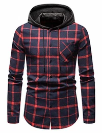 Herren Kariert Kapuzen Hemd Flanellhemd mit Kapuze DarkNavy M