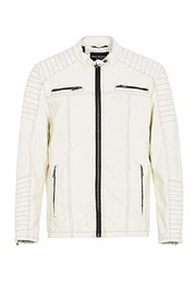Herren Lederjacke Kunstleder Bikerjacke Übergangsjacke Weiß M