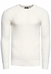 Herrenpullover Rundhals Basic Strick Pullover Business Freizeit Strickpullover Feinstrick 383 , Größe S-6XL:M, Farbe:Weiß
