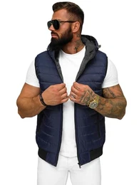 Herren Weste Steppweste Kapuze Vest Ärmellos Jacke Übergangs Daunenweste Herrenweste Steppweste Sportweste Übergangsjacke Bodywarmer Outdoor 777/1309KA DUNKELBLAU M