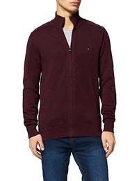 Herren PIMA Cotton Cashmere Zip Through Strickjacke, Burgunderrot, Medium