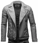 Crone Theo Herren Lederjacke Ecoleder Basic Biker Jacke Matt Grau