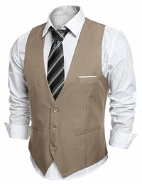 Herren Top Designed Slim Fit Business Kleid Weste Weste, Leichtes Khaki, Gr.Medium