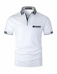 Herren Poloshirt Baumwolle Kurzarm Shirt klassisch Plaid T-Shirt,Weiß 01,M